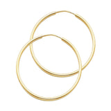 14K Yellow Gold Polished 1.5mm Round Tube Endless Hoop Earrings 30mm on White Background