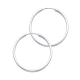 14K White Gold Polished 1.5mm Round Tube Endless Hoop Earrings 25mm on White Background