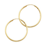 14K Yellow Gold Polished 1.5mm Round Tube Endless Hoop Earrings 25mm on White Background
