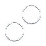 14K White Gold Polished 1.5mm Round Tube Endless Hoop Earrings 20mm on White Background