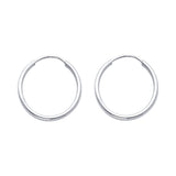 14K White Gold Polished 1.5mm Round Tube Endless Hoop Earrings 17mm on White Background