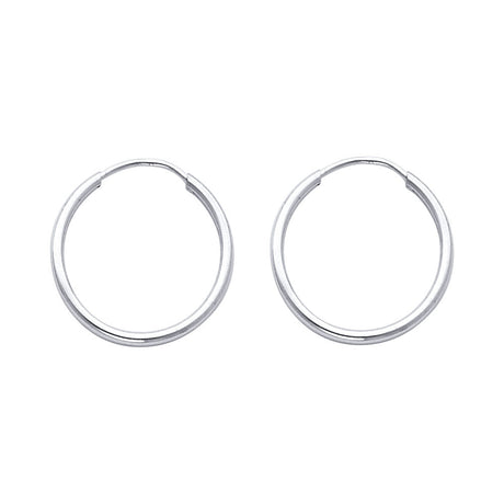14K White Gold Polished 1.5mm Round Tube Endless Hoop Earrings 17mm on White Background