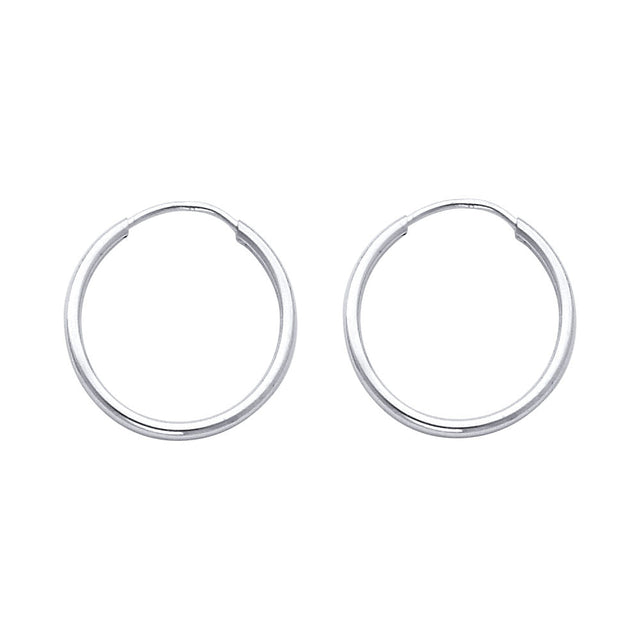 14K White Gold Polished 1.5mm Round Tube Endless Hoop Earrings 17mm on White Background
