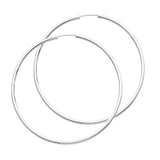 14K White Gold Polished 2mm Round Tube Endless Hoop Earrings 65mm on White Background