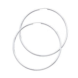 14K White Gold Polished 2mm Round Tube Endless Hoop Earrings 55mm on White Background