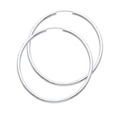 14K White Gold Polished 2mm Round Tube Endless Hoop Earrings 45mm on White Background