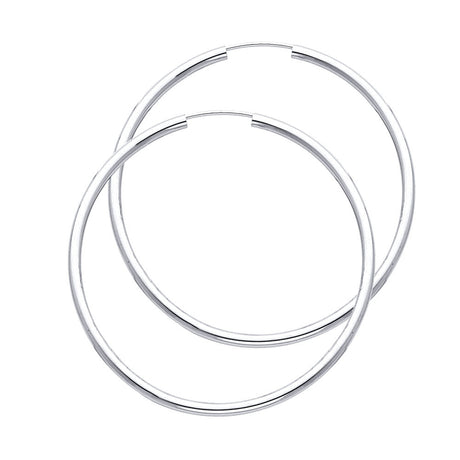 14K White Gold Polished 2mm Round Tube Endless Hoop Earrings 45mm on White Background