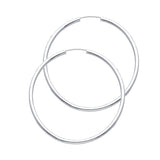 14K White Gold Polished 2mm Round Tube Endless Hoop Earrings 35mm on White Background