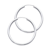 14K White Gold Polished 2mm Round Tube Endless Hoop Earrings 30mm on White Background