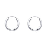 14K Gold Polished 2mm Round Tube Endless Hoop Earrings on white background - Italian Fashions