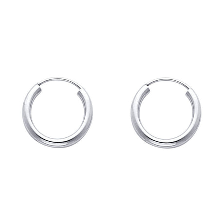 14K Gold Polished 2mm Round Tube Endless Hoop Earrings on white background - Italian Fashions