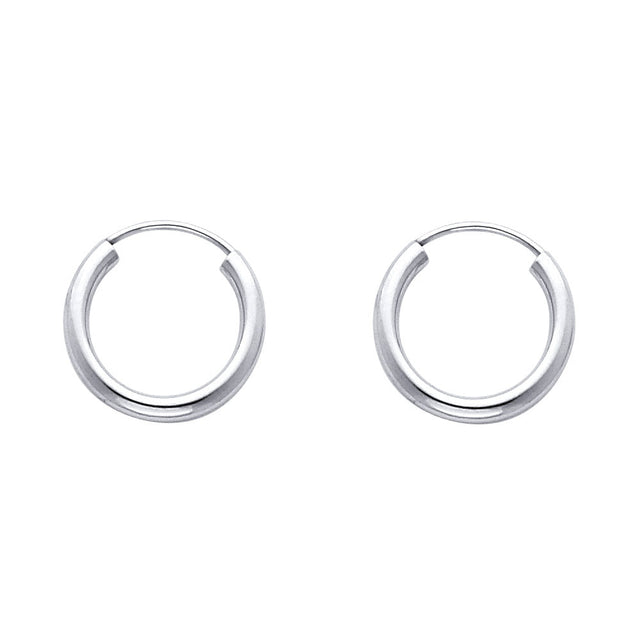 14K Gold Polished 2mm Round Tube Endless Hoop Earrings on white background - Italian Fashions