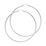 14K White Gold 2mm Polished Round Tube Hoop Earrings - 65mm