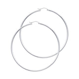 14K White Gold 2mm Polished Round Tube Hoop Earrings - 55mm