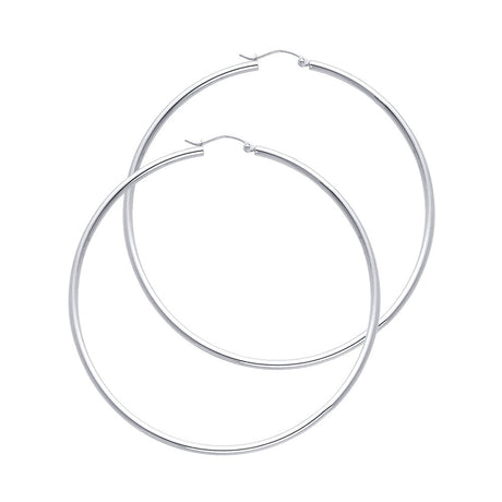 14K White Gold 2mm Polished Round Tube Hoop Earrings - 55mm