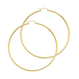 14K Yellow Gold 2mm Polished Round Tube Hoop Earrings - 55mm