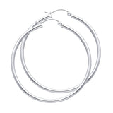 14K White Gold 2mm Polished Round Tube Hoop Earrings - 45mm