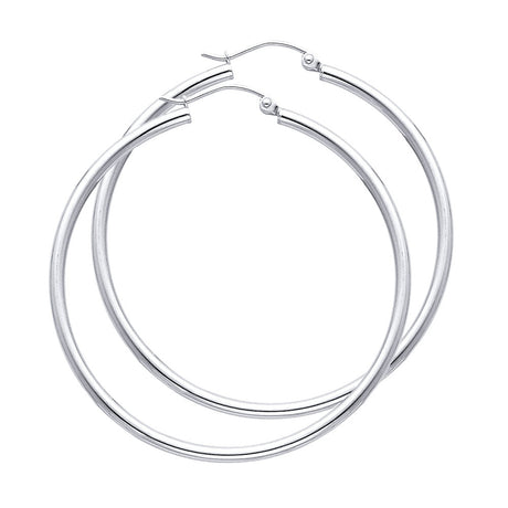 14K White Gold 2mm Polished Round Tube Hoop Earrings - 45mm
