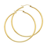 14K Yellow Gold 2mm Polished Round Tube Hoop Earrings - 45mm