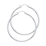 14K White Gold 2mm Polished Round Tube Hoop Earrings - 35mm