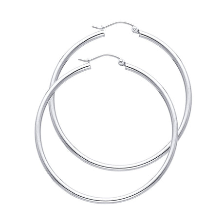 14K White Gold 2mm Polished Round Tube Hoop Earrings - 35mm