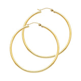 14K Yellow Gold 2mm Polished Round Tube Hoop Earrings - 35mm