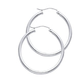 14K White Gold 2mm Polished Round Tube Hoop Earrings - 30mm