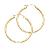 14K Yellow Gold 2mm Polished Round Tube Hoop Earrings - 30mm