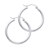 14K White Gold 2mm Polished Round Tube Hoop Earrings - 25mm