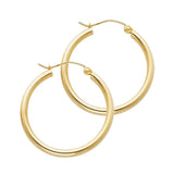 14K Yellow Gold 2mm Polished Round Tube Hoop Earrings - 25mm