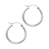 14K White Gold 2mm Polished Round Tube Hoop Earrings - 20mm