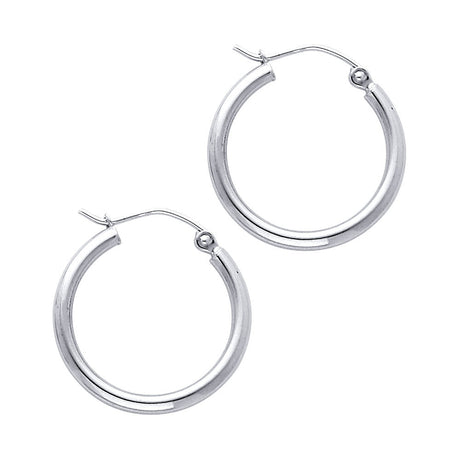 14K White Gold 2mm Polished Round Tube Hoop Earrings - 20mm