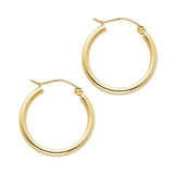 14K Yellow Gold 2mm Polished Round Tube Hoop Earrings - 20mm