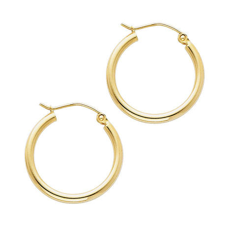 14K Yellow Gold 2mm Polished Round Tube Hoop Earrings - 20mm