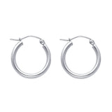 14K White Gold 2mm Polished Round Tube Hoop Earrings - 17mm