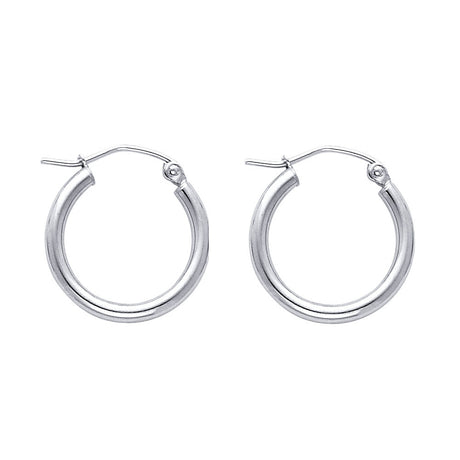 14K White Gold 2mm Polished Round Tube Hoop Earrings - 17mm