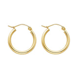 14K Yellow Gold 2mm Polished Round Tube Hoop Earrings - 17mm