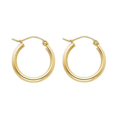 14K Yellow Gold 2mm Polished Round Tube Hoop Earrings - 17mm