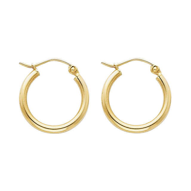 14K Yellow Gold 2mm Polished Round Tube Hoop Earrings - 17mm