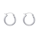 14K White Gold 2mm Polished Round Tube Hoop Earrings - 15mm