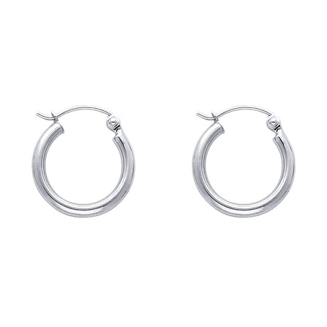 14K White Gold 2mm Polished Round Tube Hoop Earrings - 15mm