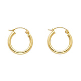 14K Yellow Gold 2mm Polished Round Tube Hoop Earrings - 15mm