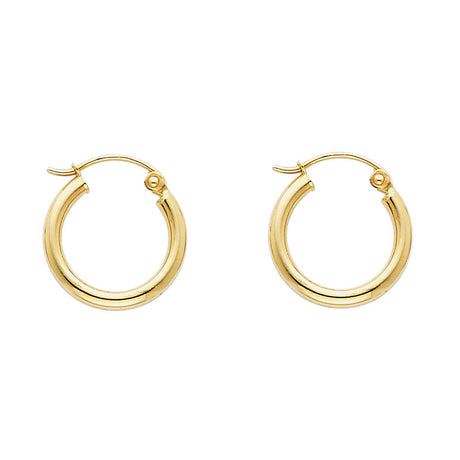 14K Yellow Gold 2mm Polished Round Tube Hoop Earrings - 15mm