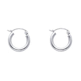 14K White Gold 2mm Polished Round Tube Hoop Earrings - 12mm