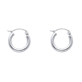14K White Gold 2mm Polished Round Tube Hoop Earrings - 12mm