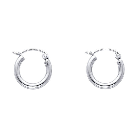 14K White Gold 2mm Polished Round Tube Hoop Earrings - 12mm
