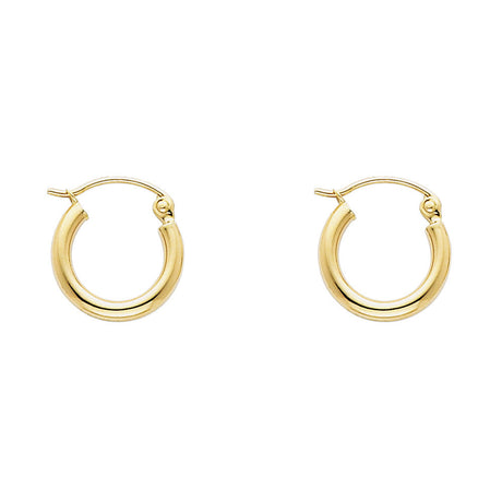 14K Yellow Gold 2mm Polished Round Tube Hoop Earrings - 12mm