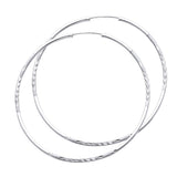14K White Gold Diamond-Cut 1.5mm Endless Hoop Earrings 55mm on White Background