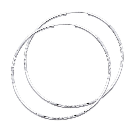 14K White Gold Diamond-Cut 1.5mm Endless Hoop Earrings 55mm on White Background