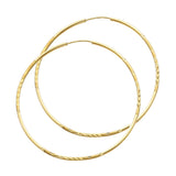 14K Yellow Gold Diamond-Cut 1.5mm Endless Hoop Earrings 55mm on White Background